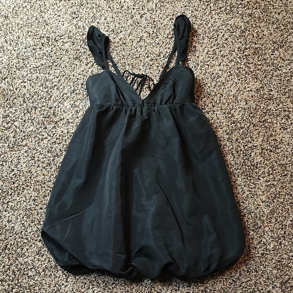 Wild Fable | Mini Black Lace Back Flutter Sleeve Bubble Mini Dress Sz XXS NWT